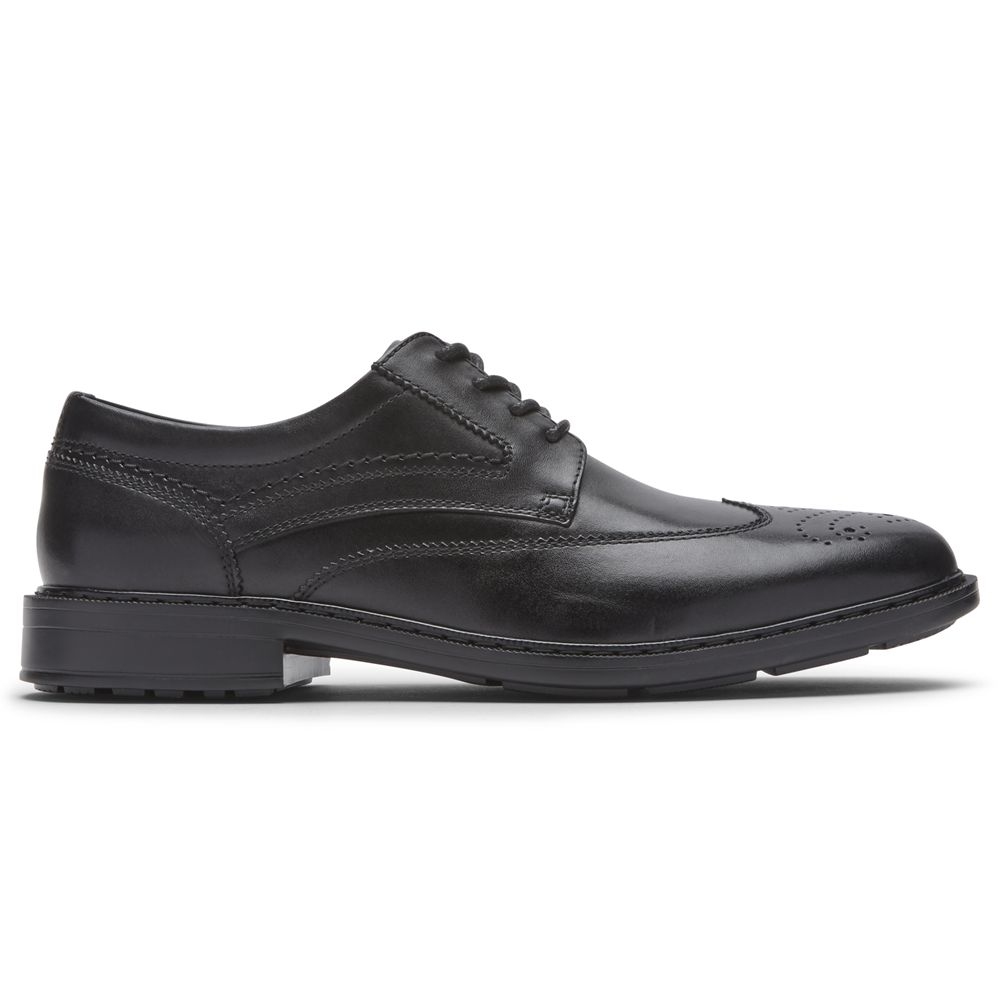 Rockport Men's Tanner Wingtip Oxfords - Black - USA (1483LEQMB)